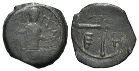 Crusaders, Antioch. Tancred (Regent, 1101-03, 1104-12). Æ Follis (19mm, 3.19g, 3h). St. Peter standing facing, raising hand and holding cross-tipped s...