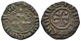 Armenia, Cilician Armenia. Hetoum I (1226-1270). Æ Tank (21,7mm, 3.3g). Hetoum seated facing on leonine throne, holding lis-tipped sceptre and orb. R/...