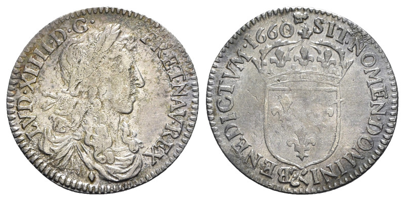 France, Louis XIV (1643-1715). AR 1/12 Écu 1660-& (20mm, 2.18g, 6h). Aix-en-Prov...