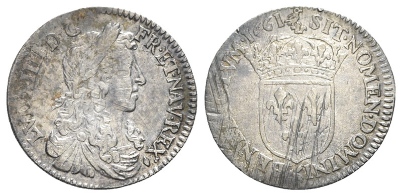 France, Louis XIV (1643-1715). AR 1/12 Écu 1661-& (21mm, 2.22g, 6h). Aix-en-Prov...