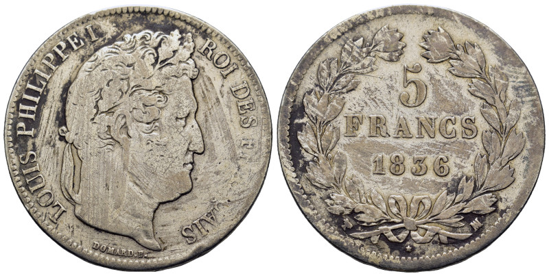 France. Louis Philippe I (1830-1848). AR 5 Francs 1836 (37,5mm, 24.5g). Marseill...