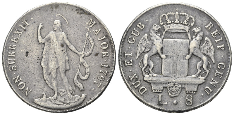 Italy, Genova, 1637-1797. AR 8 Lire 1797 (41mm, 32.86g, 12h). MIR 309/4. Good Fi...