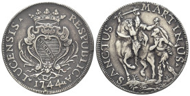 Italy, Lucca. Republic, 1369-1799. AR Scudo 1744 (42mm, 26.56g, 6h). MIR 237/6. VF