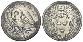 Italy, Papal. Innocenzo XI (1676-1689). AR Mezza Piastra 1474, Roma (38mm, 14.84g, 12h). Muntoni 34. Near VF