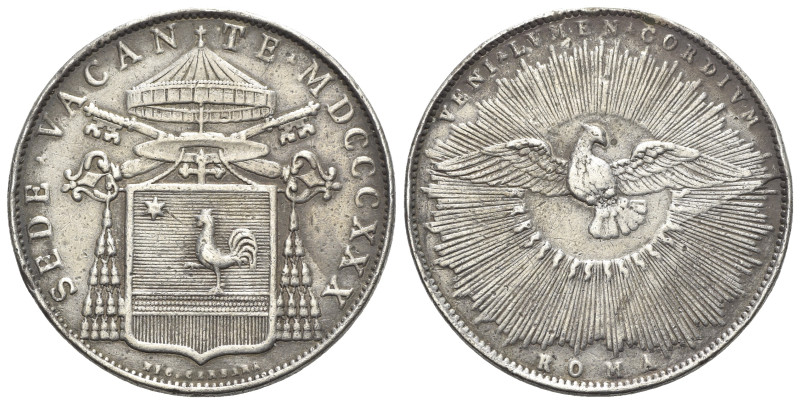 Italy, Papal. Sede Vacante, 1830-1831. AR Scudo 1830, Roma (37.5mm, 26.21g, 12h)...