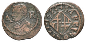 Spain, Barcelona. Felipe IV (1621-1661). Æ Ardite 1653 (17mm, 1.48g, 6h). Calicò 19. Near VF