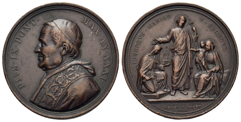 Vatican. Pio IX (1846-1878). Æ Medal (53,7mm, 38,5g) 1876. Saint Joseph Patron o...