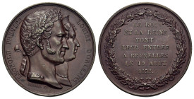 Belgium. Leopold I and Louise of Orléans (1830-1865). Æ Medal (51,6mm, 33,6g) 1832.