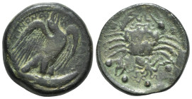 Sicily, Akragas, c. 425/0-410/06 BC. Replica Æ Hemilitron (28mm, 24.19g, 12h). Eagle standing r. on tunny. R/ Crab; conch shell and octopus below, six...