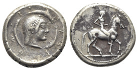 Sicily, Syracuse. Gelon I (485-478 BC). Replica of AR Didrachm (21mm, 8.62g, 6h). Nude horseman riding r. R/ Diademed head of Arethousa r.; three dolp...