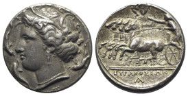 Sicily, Syracuse. Agathokles (317-289 BC). Replica of AR Tetradrachm (25mm, 10.50g, 12h). Wreathed head of Arethusa l.; three dolphins around; NI belo...