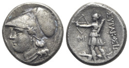 Sicily, Syracuse, c. 214-212 BC. Replica of AR 12 Litrai (22mm, 10.03g, 6h). Head of Athena l., wearing crested Corinthian helmet. R/ Artemis standing...