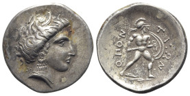 Lokris, Lokri Opuntii, c. 360-350 BC. Replica of AR Tetradrachm (27mm, 10.12g, 12h). Head of Persephone r. R/ Ajax, nude but for crested Corinthian he...