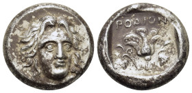 Islands off Caria, Rhodes, c. 4th century BC. Replica of AR Tetradrachm (23mm, 14.00g). Head of Helios, slightly turned r. R/ Rose. Modern replica for...