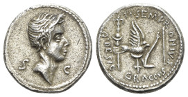 Ti. Sempronivs Graccvs IIIvir Q.Desig, Rome, 40 BC or later. Replica of AR Denarius (18mm, 3.76g, 6h). Laureate head of Julius Caesar r. R/ Vexillum, ...