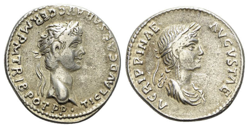 Claudius with Agrippina Junior (41-54). Replica of AR Denarius (20mm, 3.86g, 9h)...