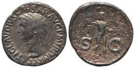 Claudius (41-54). Replica of Æ As (30.5mm, 10.62g, 6h). Bare head l. R/ Minerva standing r., brandishing javelin and holding shield on l. arm. Replica...