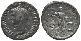 Claudius (41-54). Replica of Æ As (30mm, 11.11g, 6h). Bare head l. R/ Minerva standing r., brandishing javelin and holding shield on l. arm. Replica m...