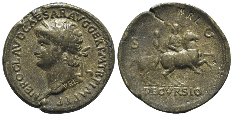 Nero (54-68). Replica of Æ Sestertius (36mm, 16.88g, 6h). Laureate head l., glob...