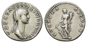 Diva Domitilla Senior (died before AD 69). Replica of AR Denarius (17mm, 3.50g). Rome. Draped bust r., hair in long plait at back. R/ Fortuna standing...