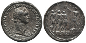 Domitian (81-96). Replica of Æ Sestertius or As (35mm, 14.61g, 6h). Laureate head r. R/ Emperor standing l., addressing three soldiers. Replica made b...