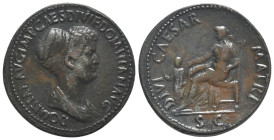 Domitia (Augusta, 82-96). Replica of Æ Sestertius (34mm, 22.90g, 6h). Draped bust r. R/ Domitia seated l., holding sceptre, extending hand to child st...