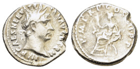 Trajan (98-117). Replica of AR Denarius (19mm, 3.00g). Rome. Laureate head r. R/ Abundantia-Securitas seated l. on crossed cornucopiae, holding sceptr...