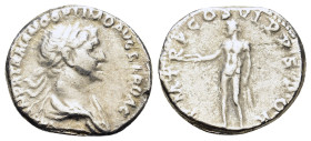 Trajan (98-117). Replica of AR Denarius (19.5mm, 3.50g). Rome, AD 116. Laureate and draped bust r. R/ Genius standing l., holding patera and corn-ears...