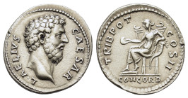 Aelius (Caesar, 136-138). Replica of AR Denarius (19mm, 3.80g). Rome. Bare head r. R/ Concordia seated l. on throne, holding patera and resting elbow ...