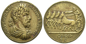 Lucius Verus (161-169). Fantasy coin (38mm, 21.30g, 12h). Laureate, draped and cuirassed bust l. R/ Quadriga l. Modern replica for study