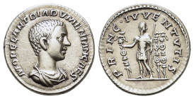 Diadumenian (Caesar, 217-218). Replica of AR Denarius (18.5mm, 4.00g). Rome. Bareheaded, draped and cuirassed bust r. R/ Diadumenian standing l., head...