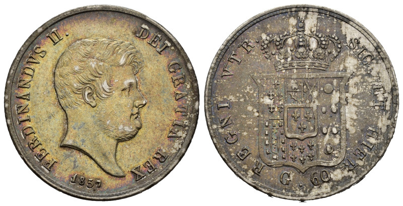 NAPOLI. Ferdinando II di Borbone (1830-1859). Mezza piastra da 60 grana 1857. Ag...