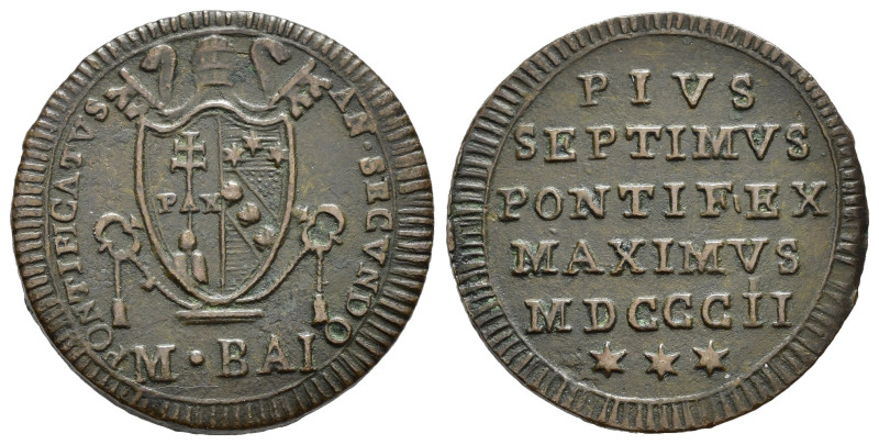 ROMA. Stato Pontificio. Pio VII (1800-1823). 1/2 baiocco 1802. Cu (6,87 g). BB