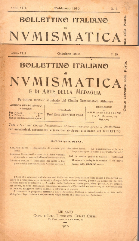 BOLL. ITAL. DI NUMISMATICA E ARTE DELLA MEDAGLIA. Milano, 1910. 2 Fascicoli n. 2...