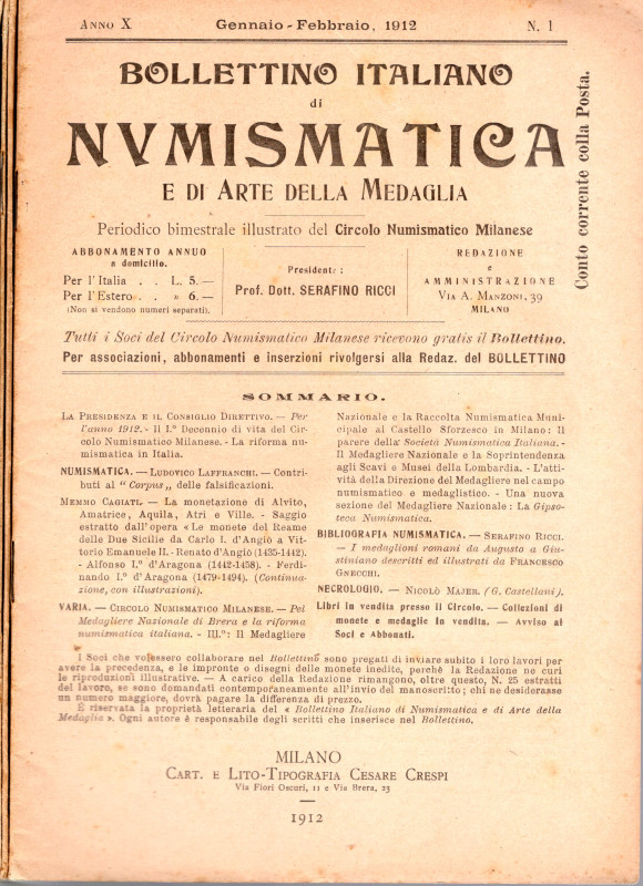 BOLLETTINO ITALIANO DI NUMISMATICA E DI ARTE DELLA MEDAGLIA. Anno X, 1912. compl...