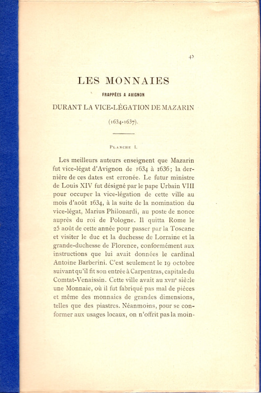 VALLENTIN R. - Les monnaies frappes a Avignon durant la vice-legation de Mazarin...