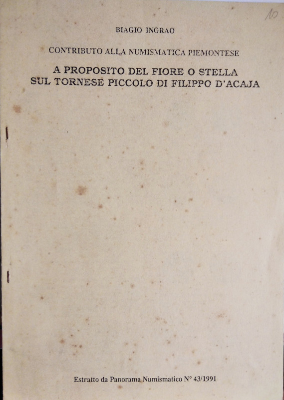 INGRAO B. – Contributo alla numismatica piemontese. A proposito del fiore o stel...