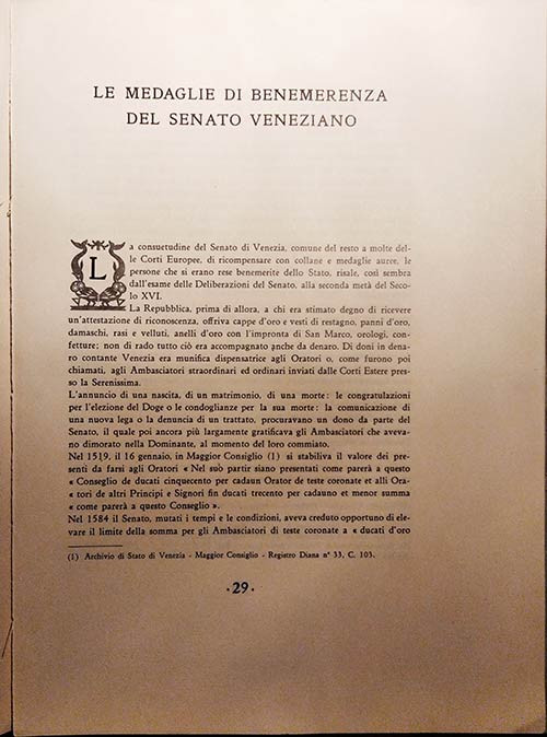 MAJER G. – Le medaglie di benemerenza del senato veneziano. Milano, 1927. pp. 27...