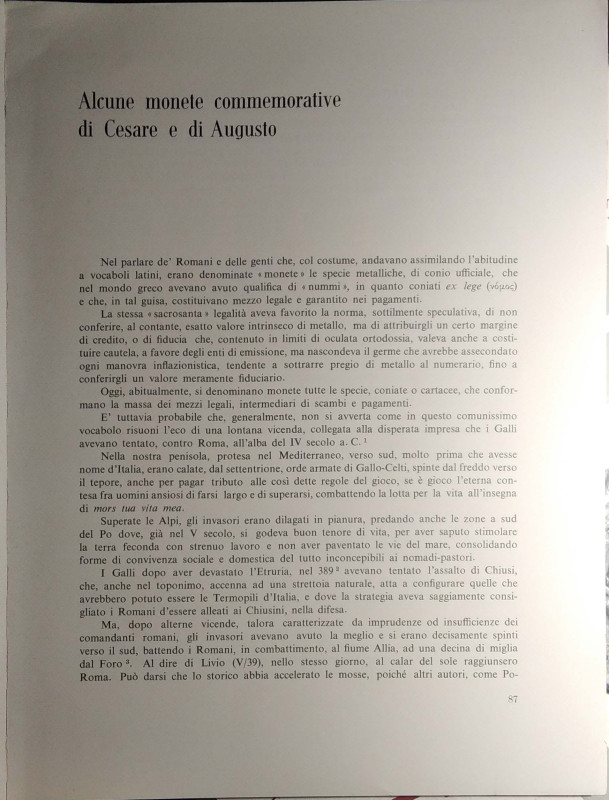 ULRICH BANSA O. - Alcune monete commemorative di Cesare e di Augusto. Roma, 1963...