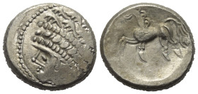 Ostkelten. Noricum. Ostnoricum.

 Tetradrachme (Silber).
Typ Samobor / A.

Vs: Stilisierter Kopf mit Lorbeerkranz links.
Rs: Stilisiertes Pferd ...