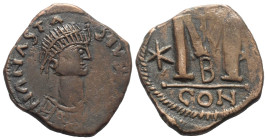 Imitationen byzantinischer Münzen.


Nachahmung einer Prägung des Anastasius I. (491 - 518 n. Chr.).

Follis (Bronze), 5. Jhdt. n. Chr.
Vs: Büst...