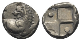 Thrakien. Thrakischer Chersones.

 Hemidrachme (Silber). Ca. 386 - 338 v. Chr.
Vs: Löwenvorderteil mit zurückgewandtem Kopf nach rechts.
Rs: Vierg...