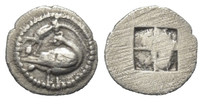 Makedonien. Eion.

 Trihemiobol (Silber). Ca. 460 - 400 v. Chr.
Vs: Gans nach...