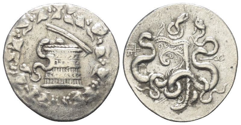 Mysien. Pergamon.

 Cistophor (Silber). Ca. 166 - 160 v. Chr.
Vs: Cista mysti...