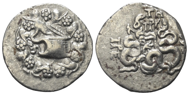 Mysien. Pergamon.

 Cistophor (Silber). Ca. 166 - 67 v. Chr.
Vs: Cista mystic...