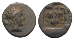 Inseln vor Karien. Rhodos.

 Bronze. Ca. 190 - 150 v. Chr.
Vs: Kopf des Helios mit Strahlenkrone rechts.
Rs: P - O. Rose mit Trieb auf beiden Seit...