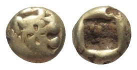 Königreich Lydien. Alyattes - Kroisos (605 - 540 v. Chr.).

 1/12 Stater bzw. Hemihekte (Elektron). Sardeis.
Vs: Kopf eines Löwen mit Strahlenwarze...