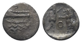 Phönikien. Sidon. Baalshillem II. (401 - 366 v. Chr.).

 1/16 Schekel (Silber).
Vs: Galeere, darunter Wellen, darüber Jahr.
Rs: König (persischer ...