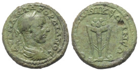 Makedonien. Thessalonika. Gordianus III. (238 - 244 n. Chr.).

 Bronze.
Vs: Büste mit Lorbeerkranz, Paludament und Panzer rechts.
Rs: Dreifuß mit ...