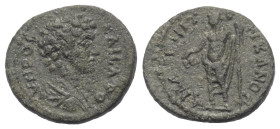 Ionien. Magnesia am Mäander. Marcus Aurelius als Caesar (144 - 161 n. Chr.).

 Bronze.
Vs: Büste mit Paludament und Panzer rechts.
Rs: Dionysos mi...